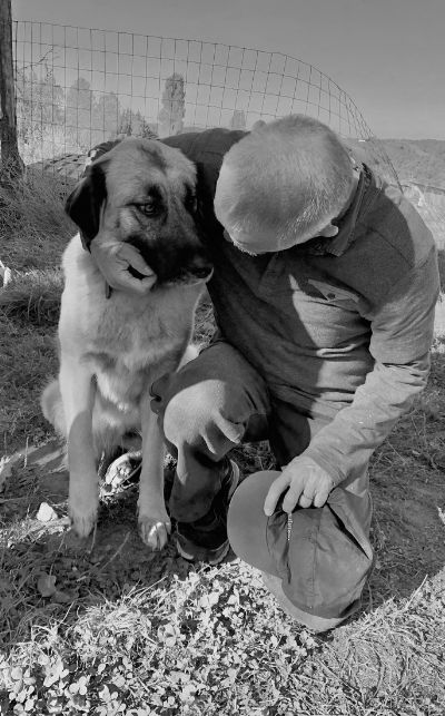Producteur de CBD bio avec son chien de garde.