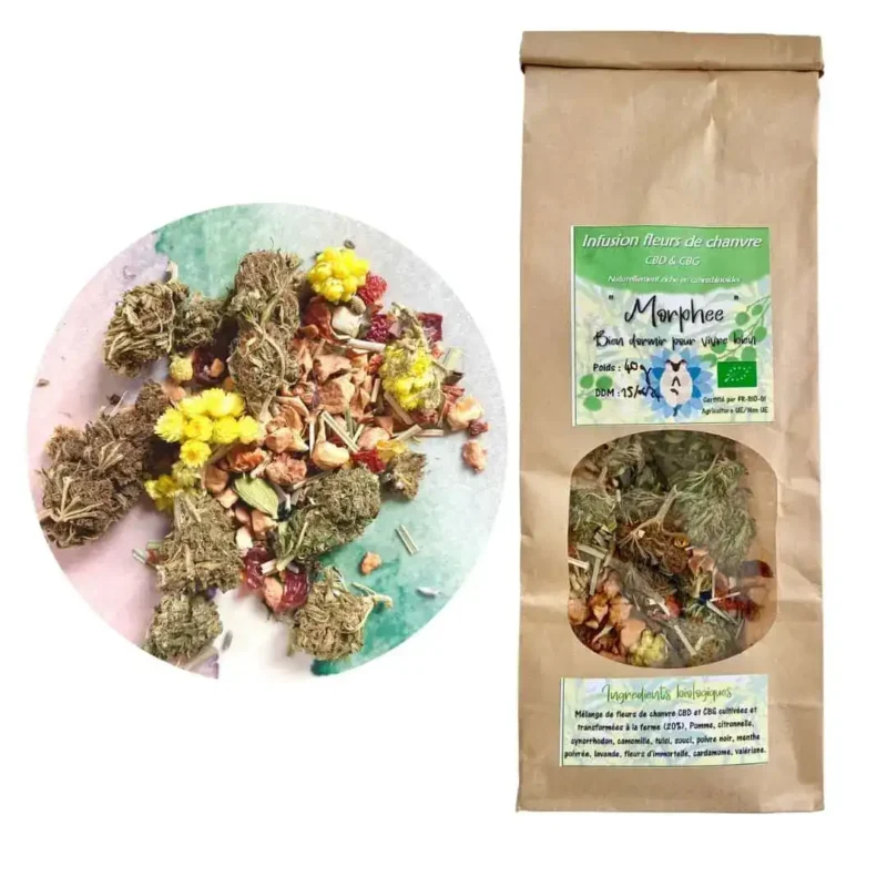 Infusions et thés CBD en sachet.